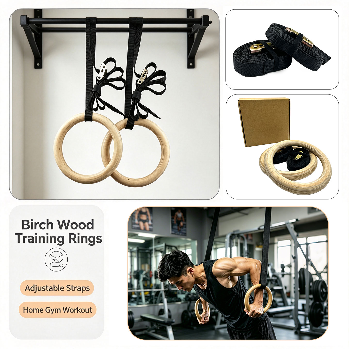 Birch Wood Gymnastic Rings，wit - Gymnastic Ring Wood ulasan dan harga